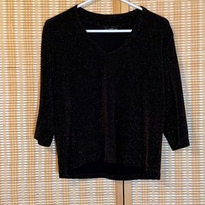 Heavenly Womens Metallic Bronze Black Shimmer V-Neck 3/4 Sleeve Top Size PL